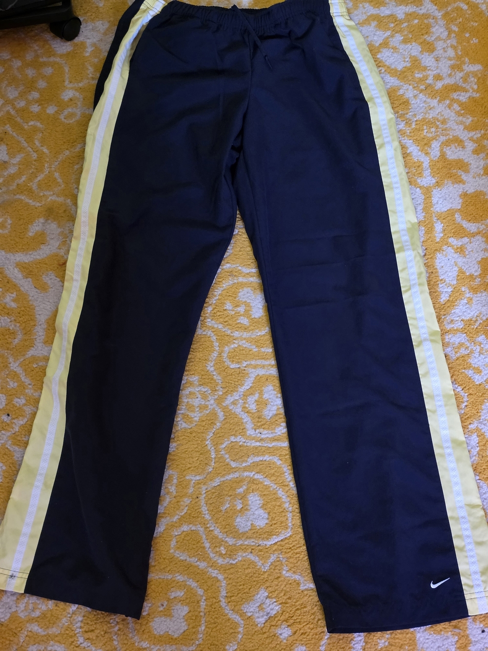 Nike Navy Sweatpants with Yellow Side Stripes